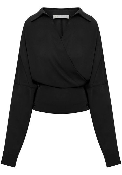 Blusa a portafoglio in nero Philosophy Di Lorenzo Serafini - donna